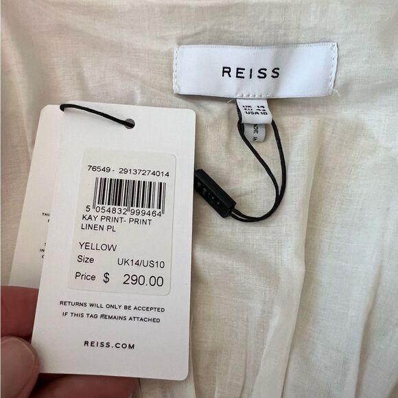 REISS Kay Linen Tie Front Midi Dress In Yellow NWT - Picture 10 of 14